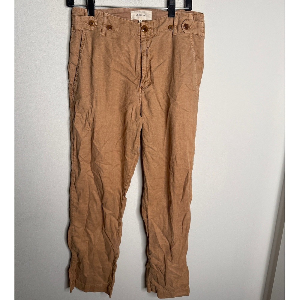 The Great Women's Tan 25 Linen Blend Cropped Chino Straight Leg Pants Casual